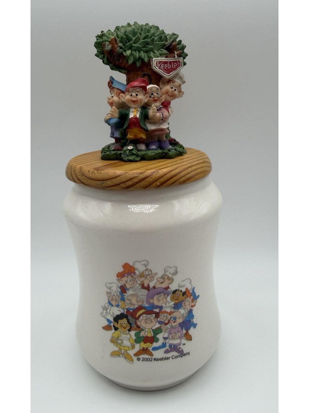 Keebler Elf Vintage 2002 Elves Tree House Cookie Candy Jar w/ Wooden Lid